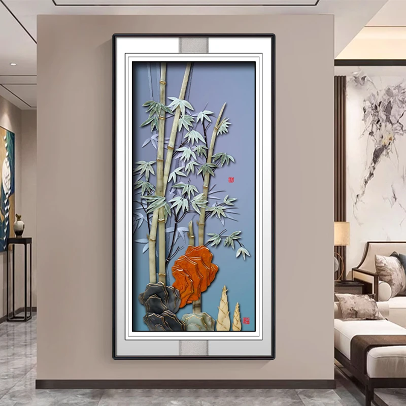 九头鸟手工玉雕画《节节高升》80x160