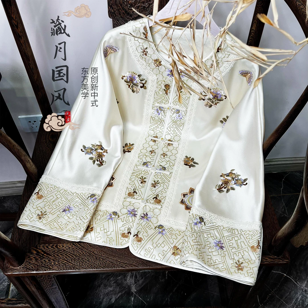 藏月2025春装新中式醋酸国风复古对襟金线刺绣外套女F3059340