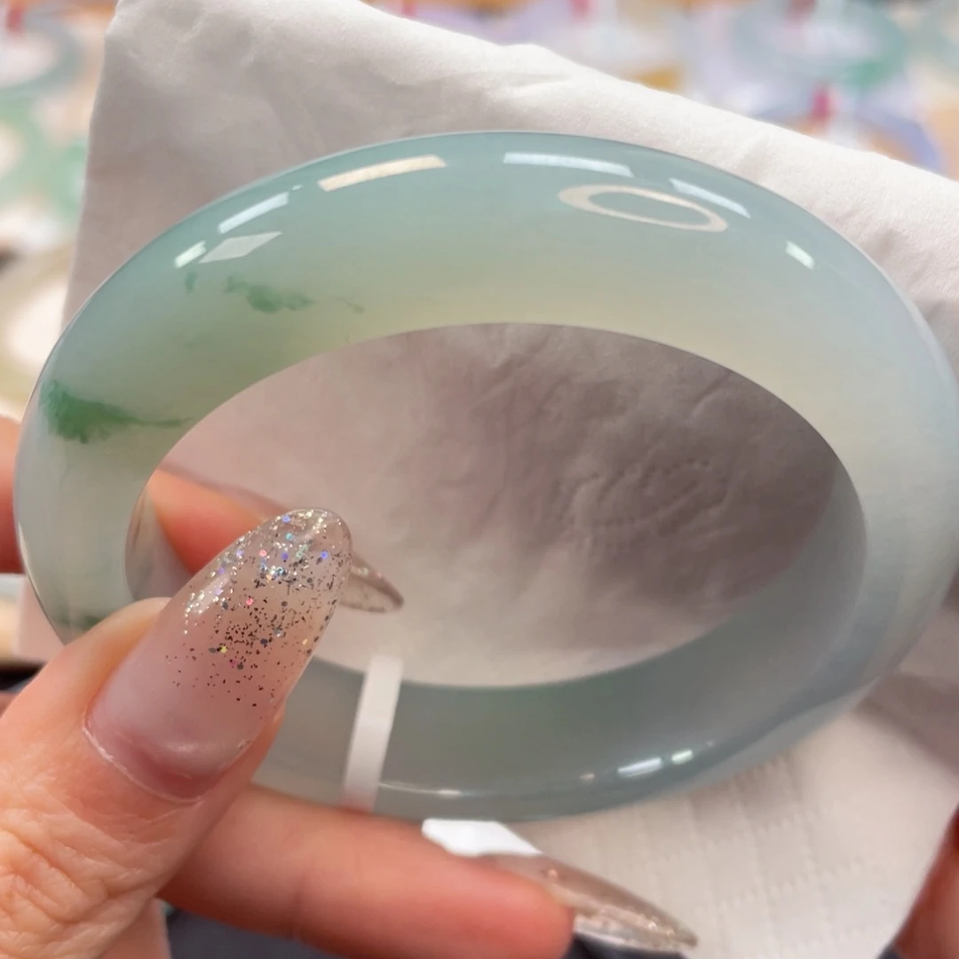 未镶嵌手镯翡翠森*56.2出水芙蓉0毛孔晴绿飘绿花