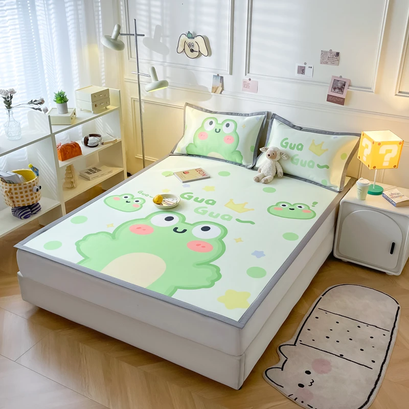 180*200新款A类大版碳光冰丝凉席三件套