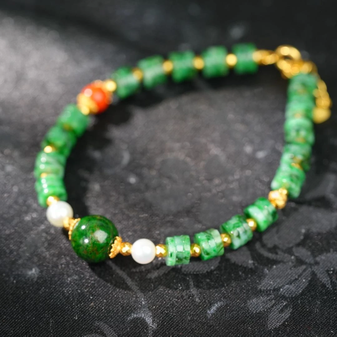 【初见珠宝】翡翠DIY手链29-1CH171X357【多样性发一件】约6*4mm+