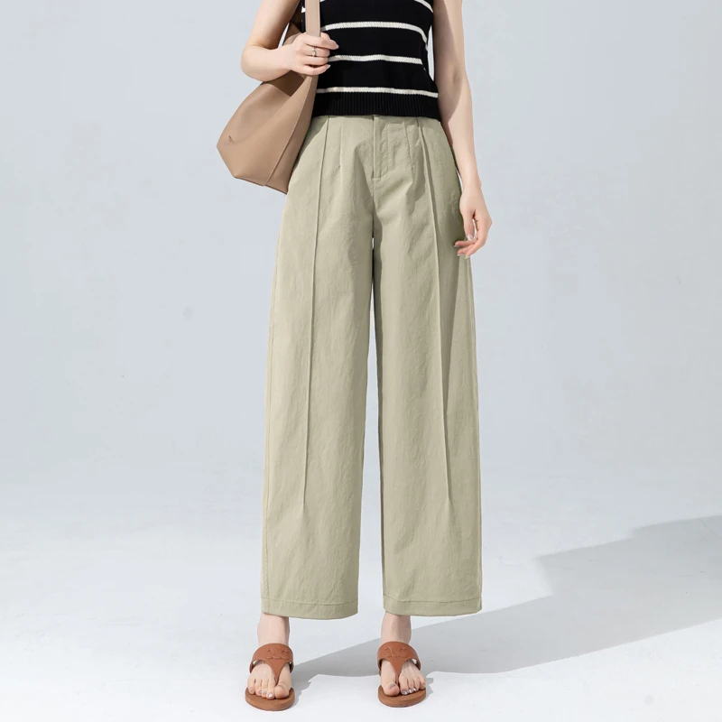 九分阔腿裤女2025新款夏季薄款免烫抗皱裤子垂坠感高腰宽松直筒裤