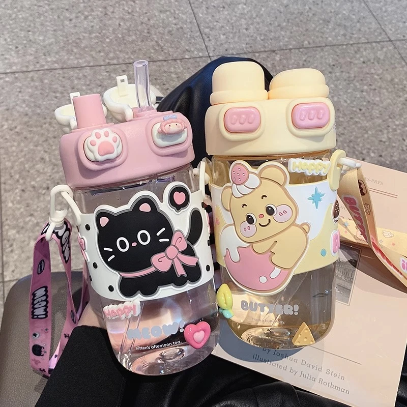 可爱水杯女生2025新款办公室高颜值耐高温双饮杯子学生便携吸管杯