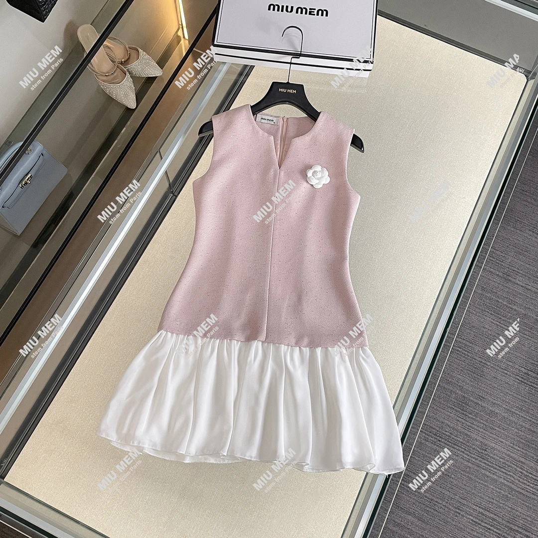 粉色甜美气质公主时尚夏季无袖设计师连衣裙女DY6628
