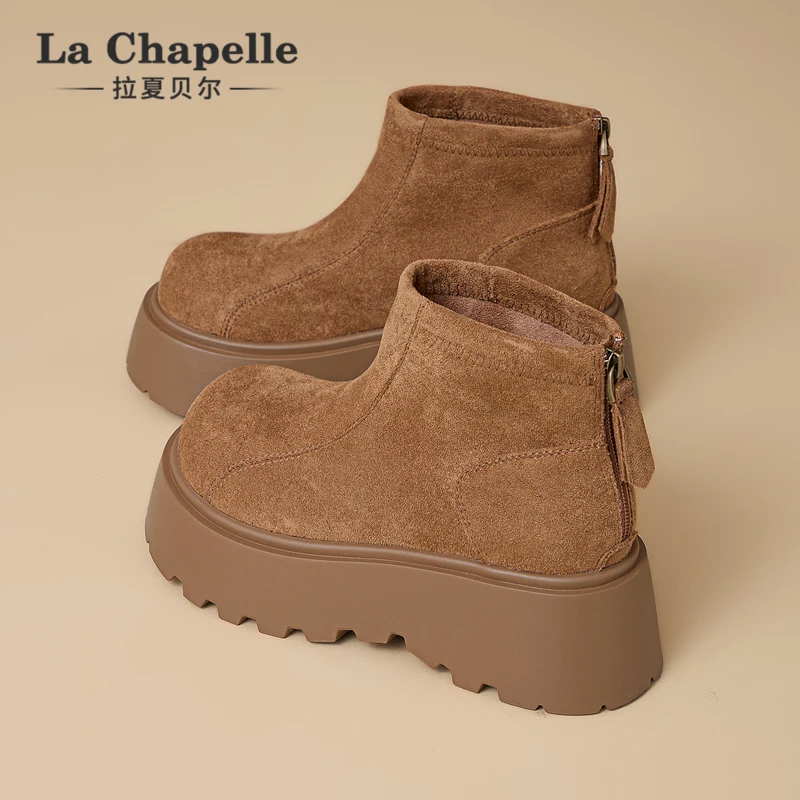 拉夏贝尔2025冬季新款松糕厚底马丁靴女增高潮流短靴小个子勃肯鞋