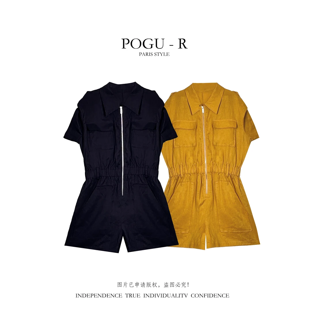 POGU-R 新品经典亚麻连体裤时尚显瘦百搭女连体裤LTK-455