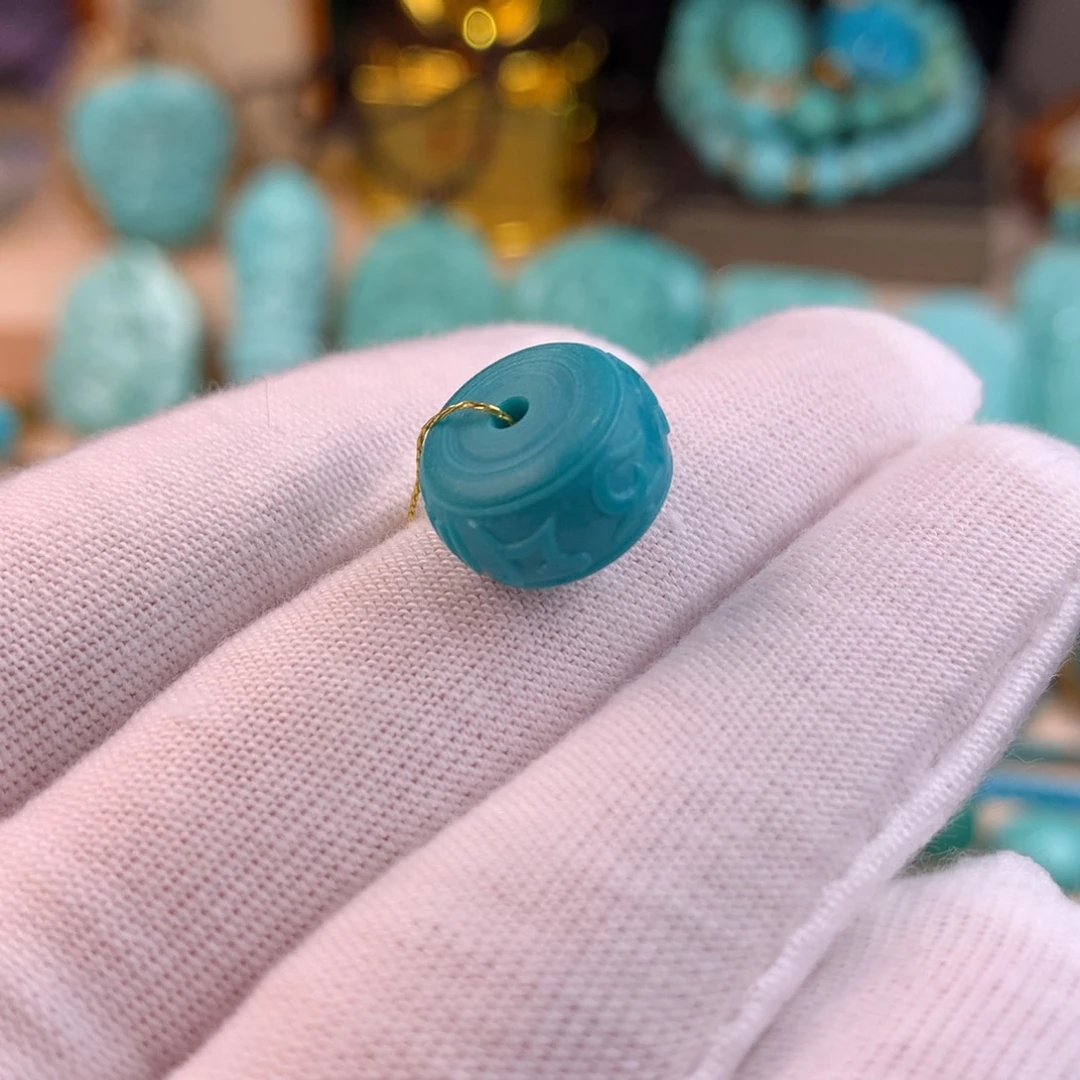 绿松石未镶嵌六字箴言墩子卡13