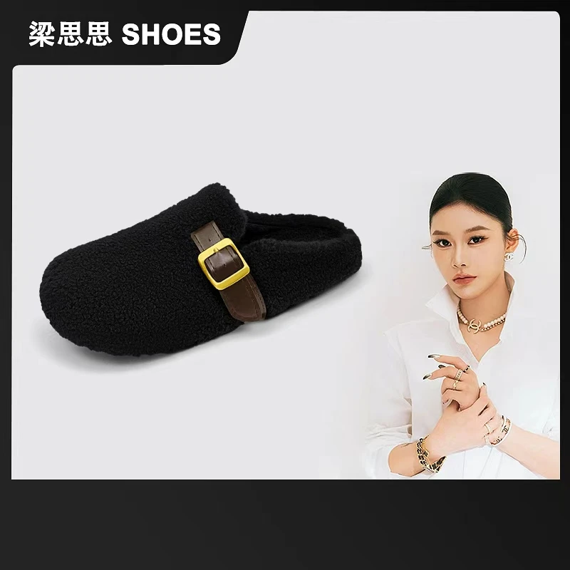 梁思思SHOES2025冬季新款博肯羊羔毛包头拖-333-2