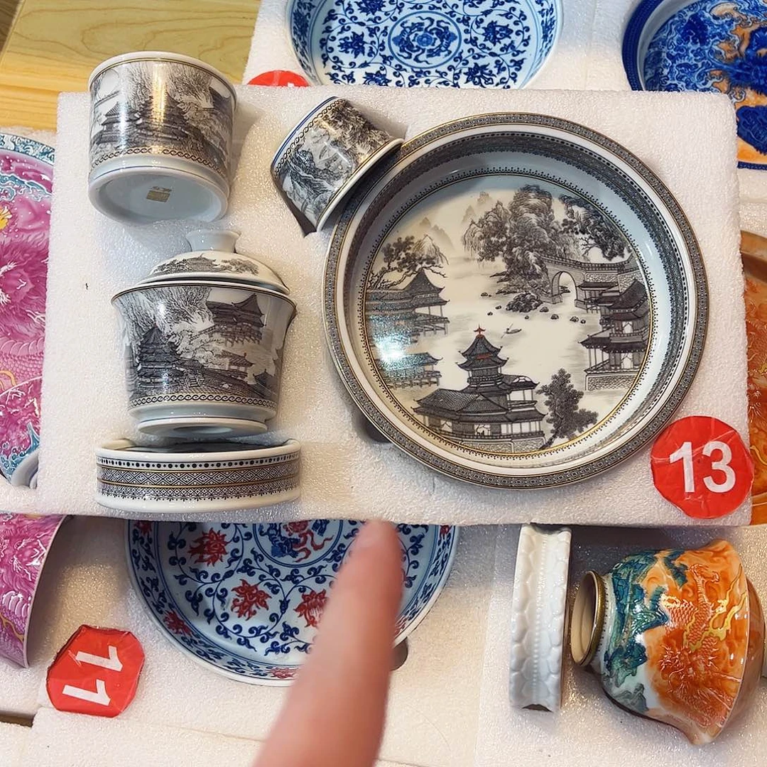 财***滚墨彩山水大明宫五件套