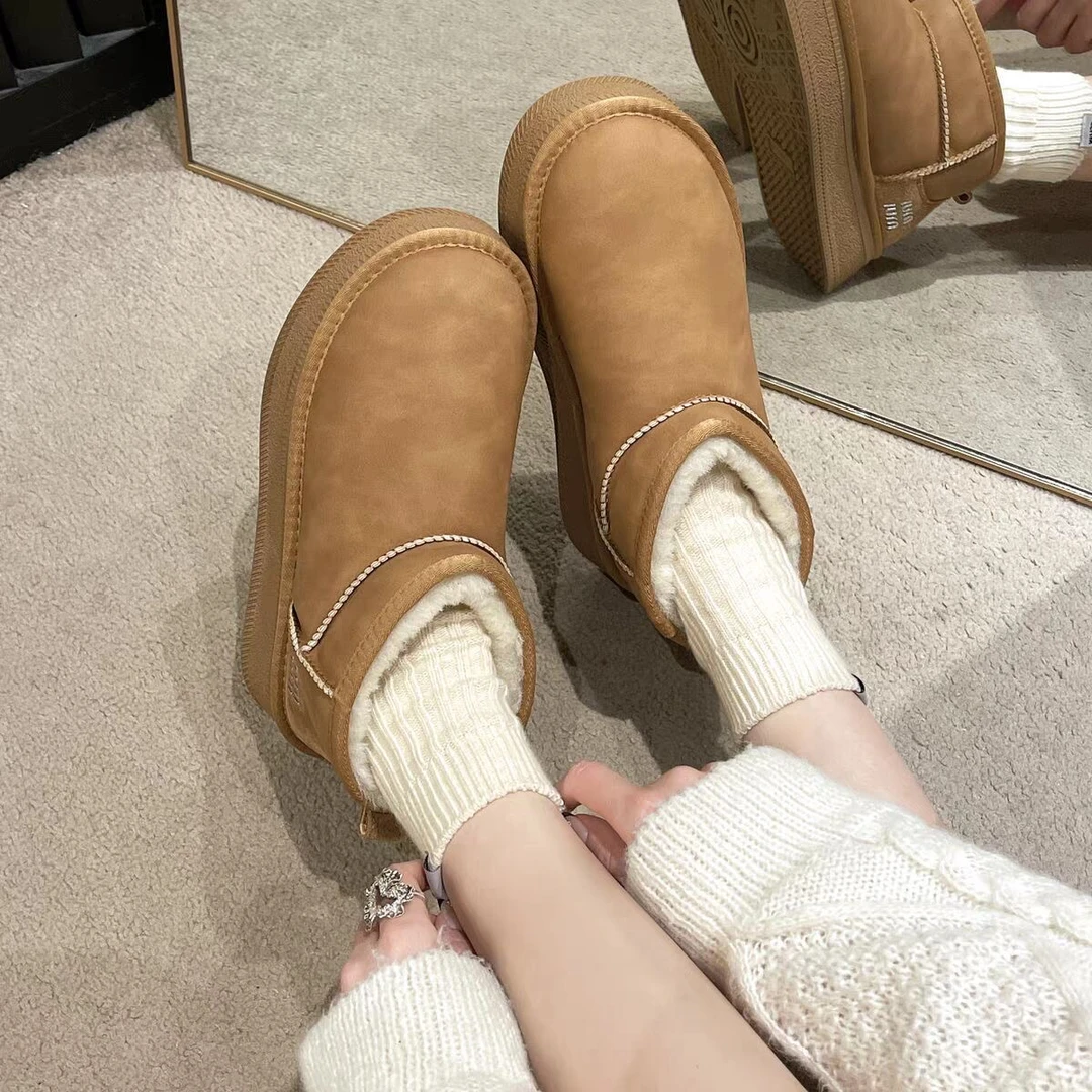 Q-2时尚雪地靴女冬季加绒加厚中筒棉靴百搭厚底东北大棉女鞋子