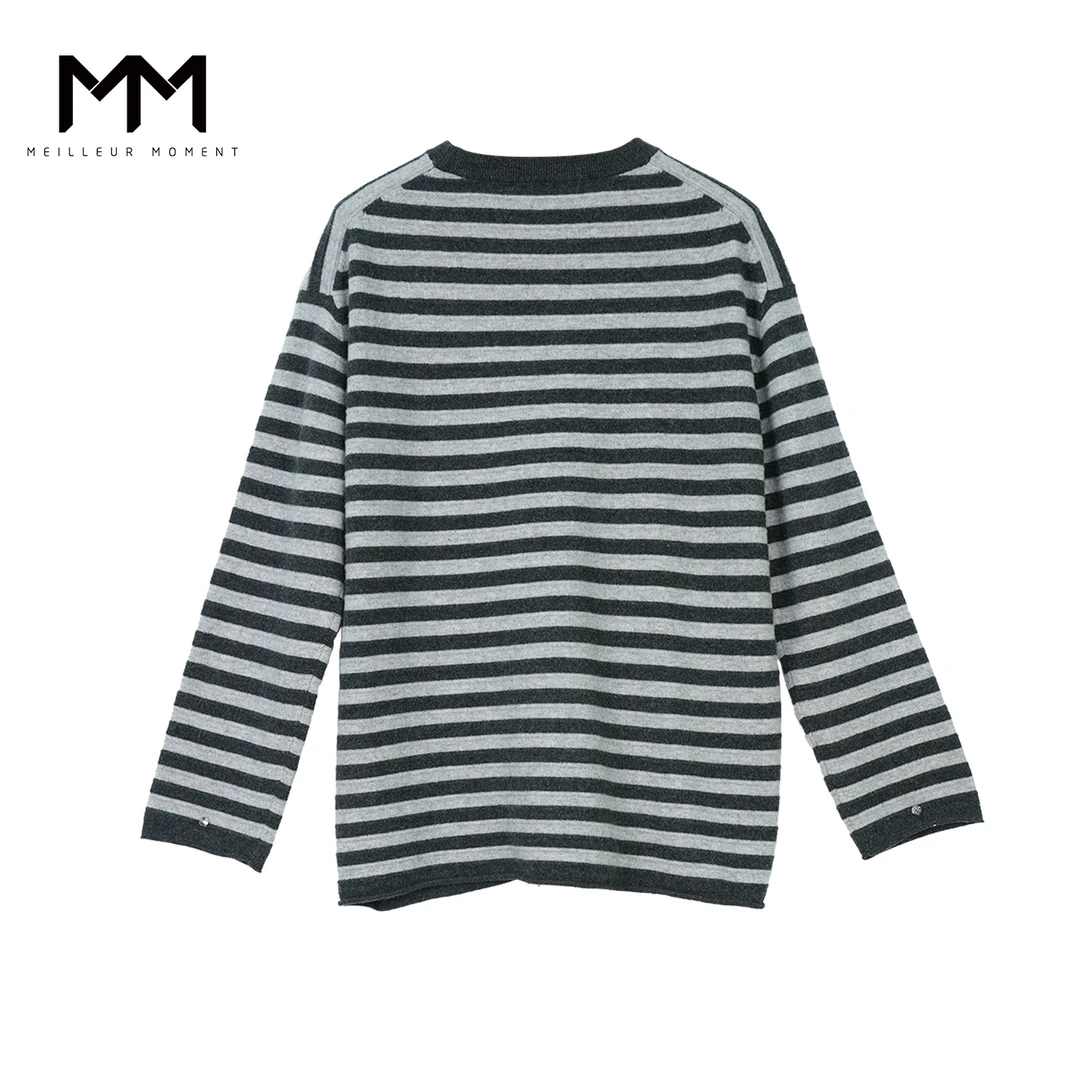【预售】MM麦檬时尚百搭条纹撞色圆领显瘦羊毛针织上衣女5H1930271X