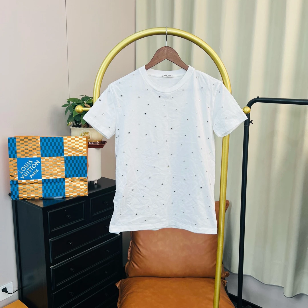 99新 MIU MIU/缪缪 白色珍珠满印短袖 S码 99新