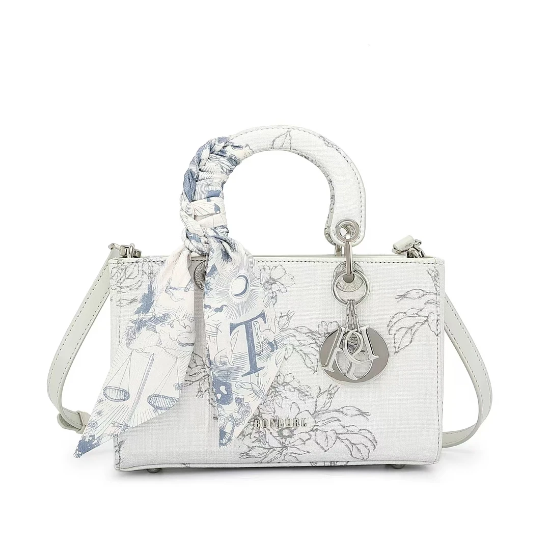 2025年新款女士白色国风单肩斜挎手提包BB25024