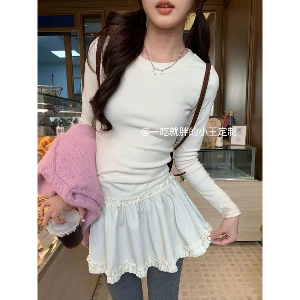 【小王家】秋冬常规欧美风长袖女拼接休闲风T恤防静电高弹