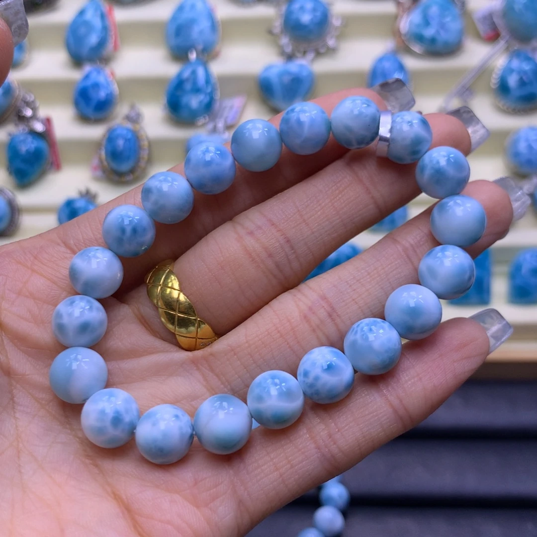 未镶嵌针钠钙石（海纹石）手链性价满纹9m