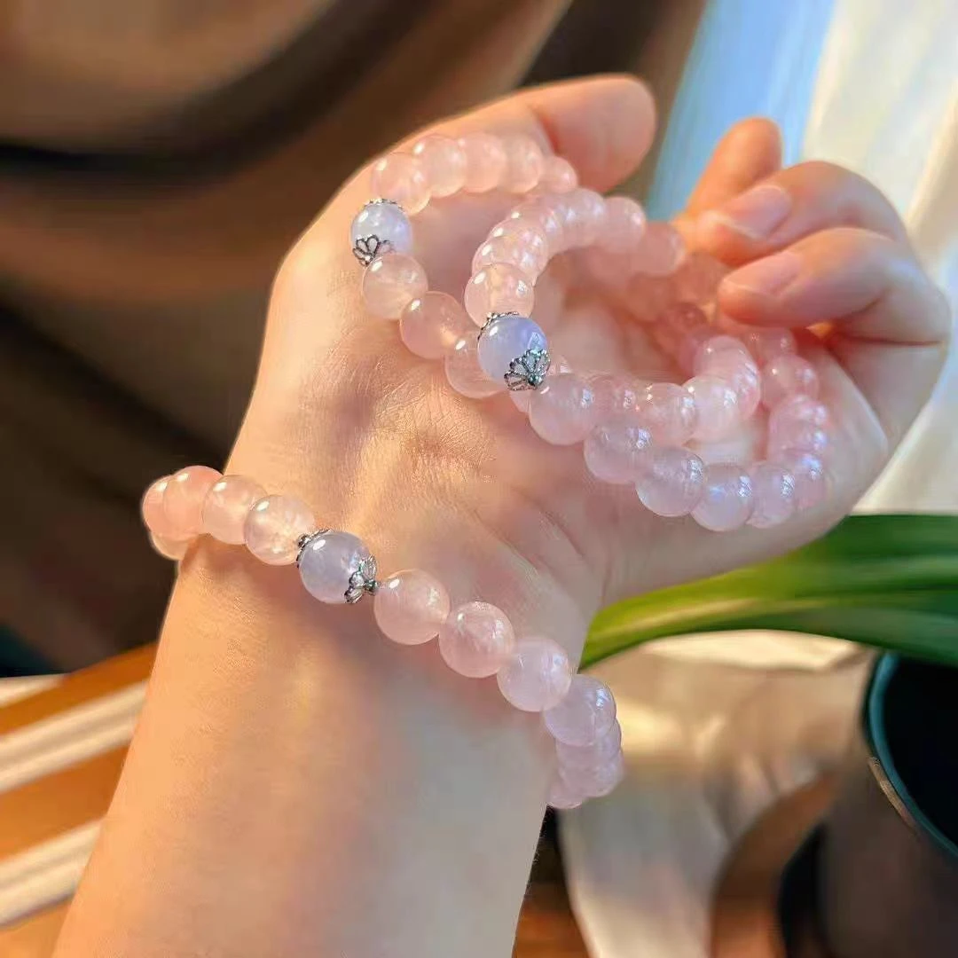 粉水晶配海蓝宝手串（多样性发一件）B-143