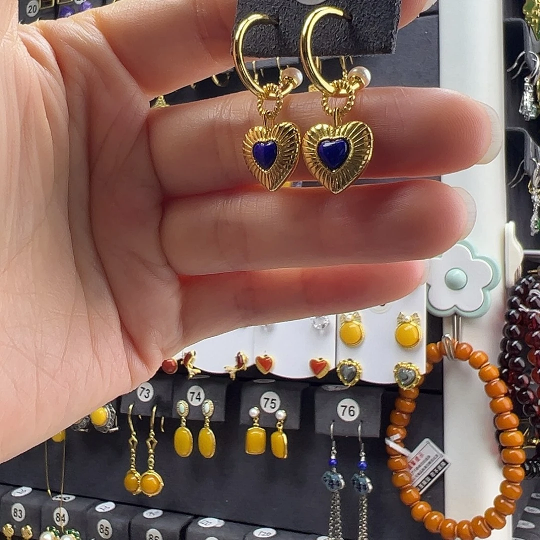 青金石足银镶嵌手链通体纯银天然青金石耳坠