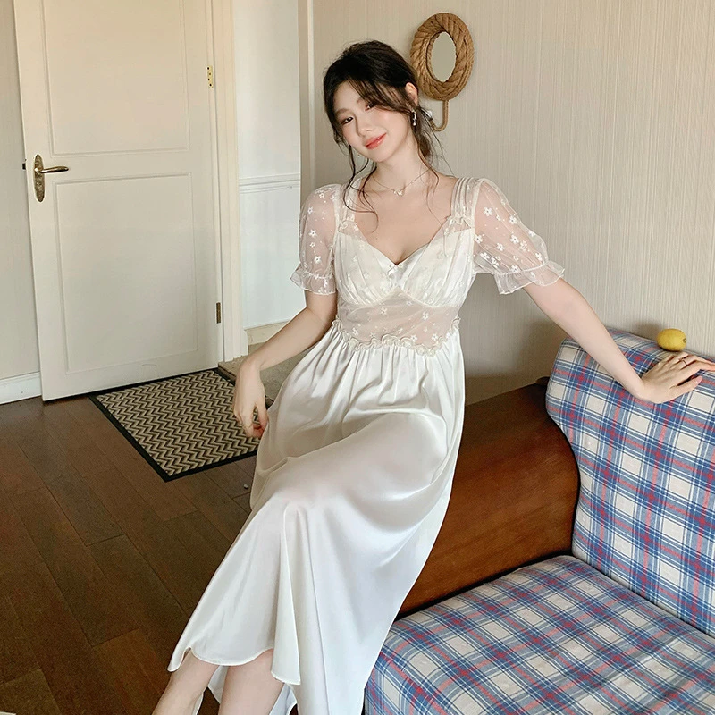 【君若睡裙】新款法式夏轻奢睡衣短袖睡裙宫廷风纯欲镂空性感