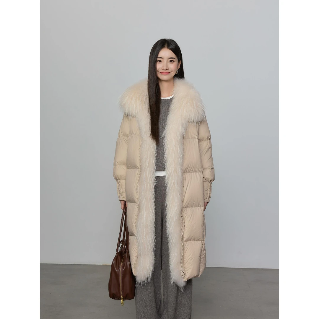 极寒断码羽绒北极契约 进口大毛领长款羽绒服女90白鹅绒泡芙洋气