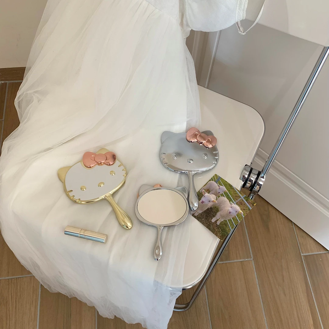 学生折叠化妆镜凯蒂猫小圆镜随身便携手拿小镜子成人美容手持镜