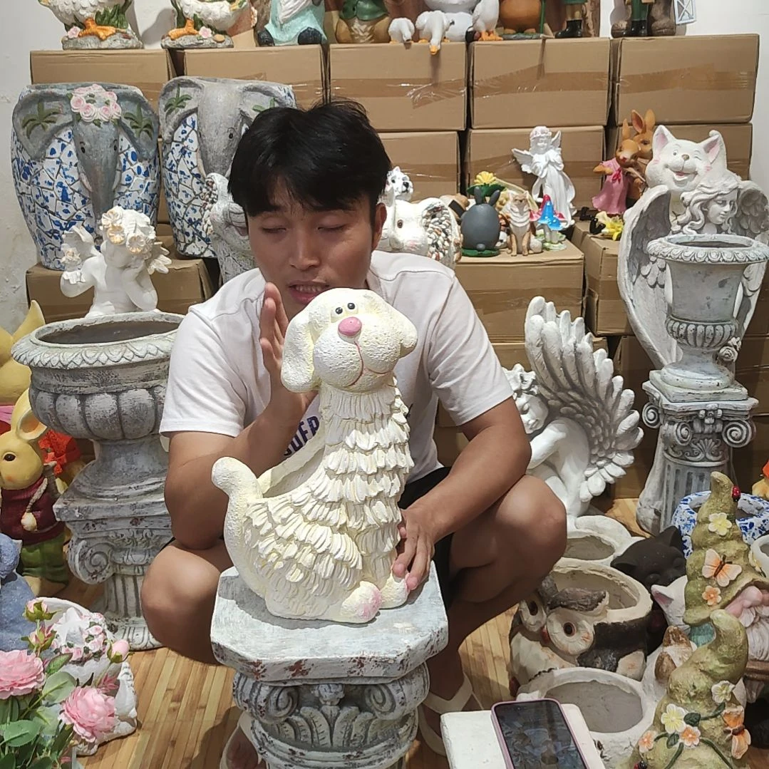 合成树脂奶油狗花盆