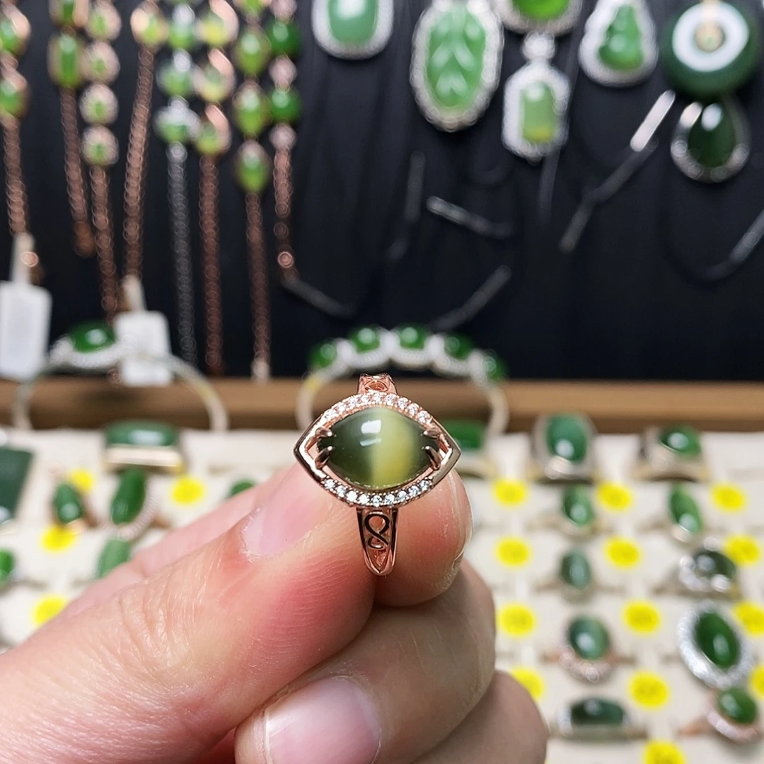 和田玉（碧玉）银S925镶嵌戒指