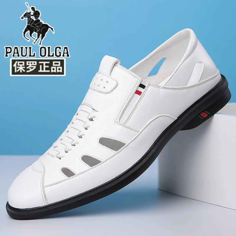 保罗夏季休闲百搭透气凉皮鞋男软底包头中年爸爸鞋皮凉鞋男款凉鞋
