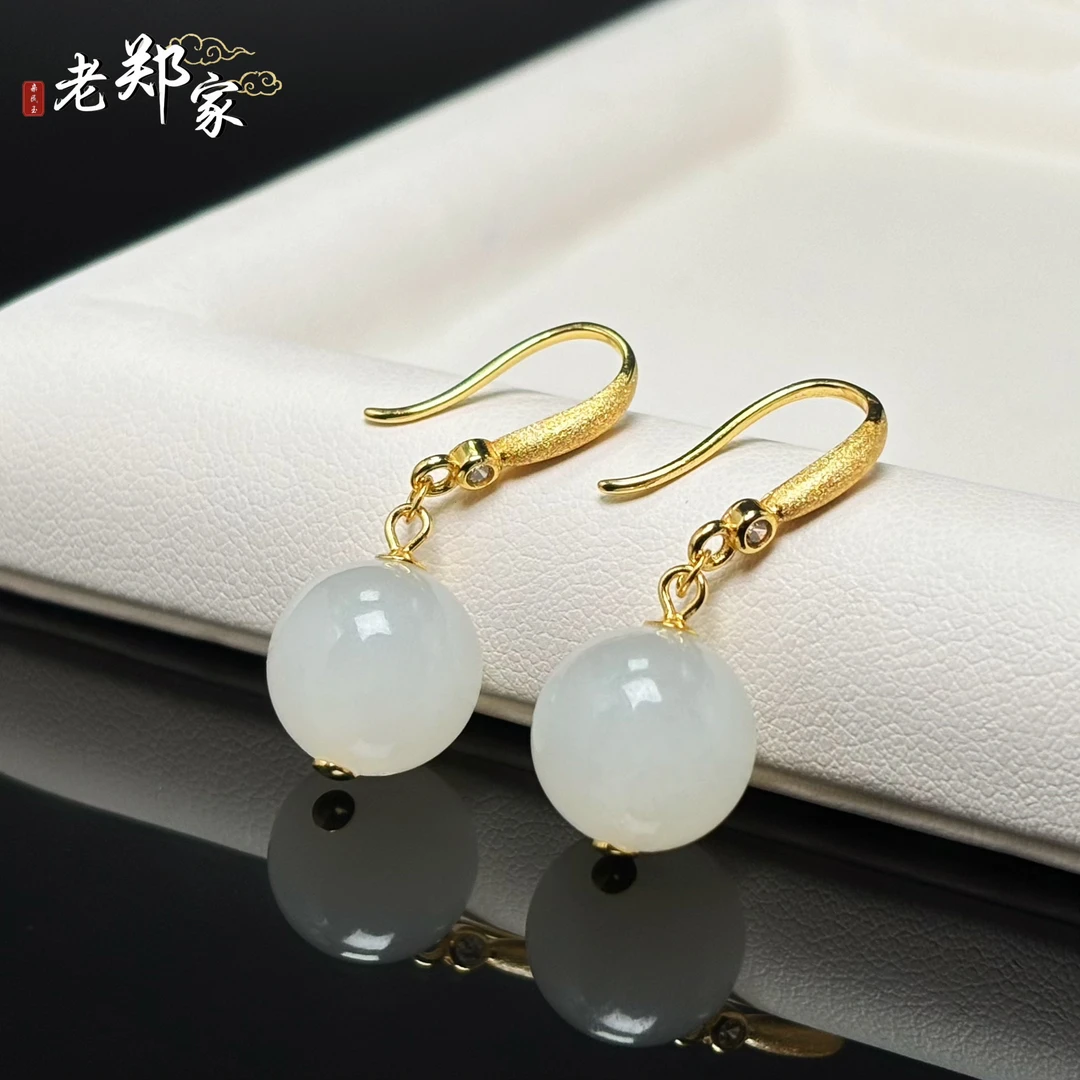 【老郑家】925银和田玉耳饰一对 174 多样性发一件 约11mm+