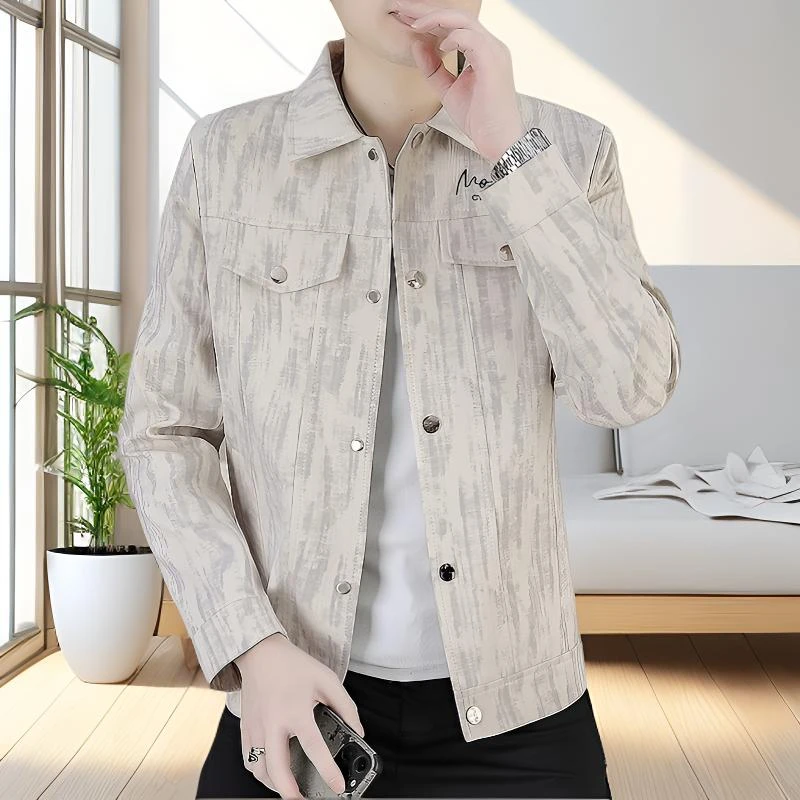 休闲翻领刺绣夹克2025春季新款外套青年男士韩版帅气时尚百搭上衣