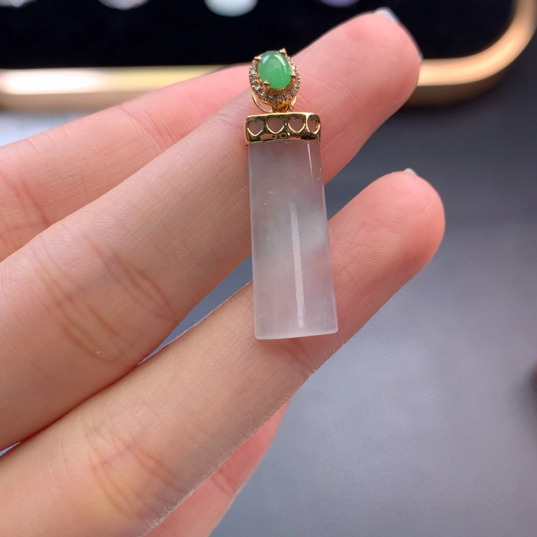 翡翠18K金镶嵌挂件48小时鉴赏期  退货不扣服务费