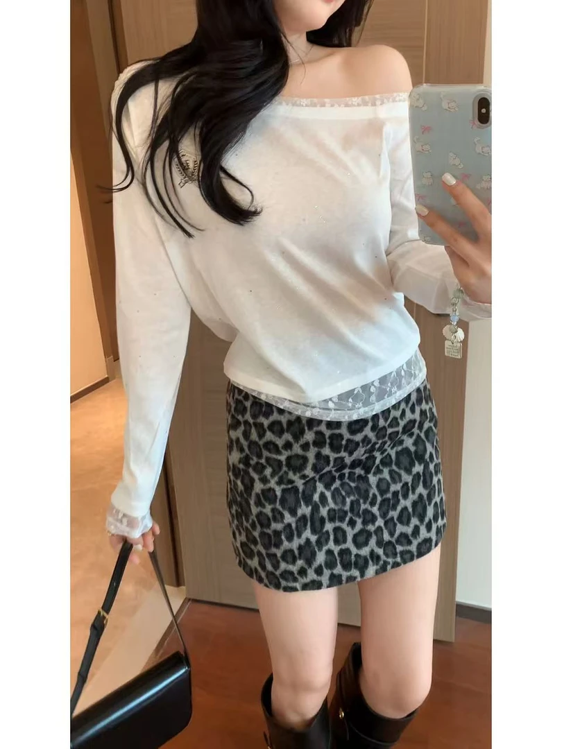 【肉肉】纯欲毛呢豹纹半身裙女2025秋冬高腰显瘦A字包臀短裙子减龄