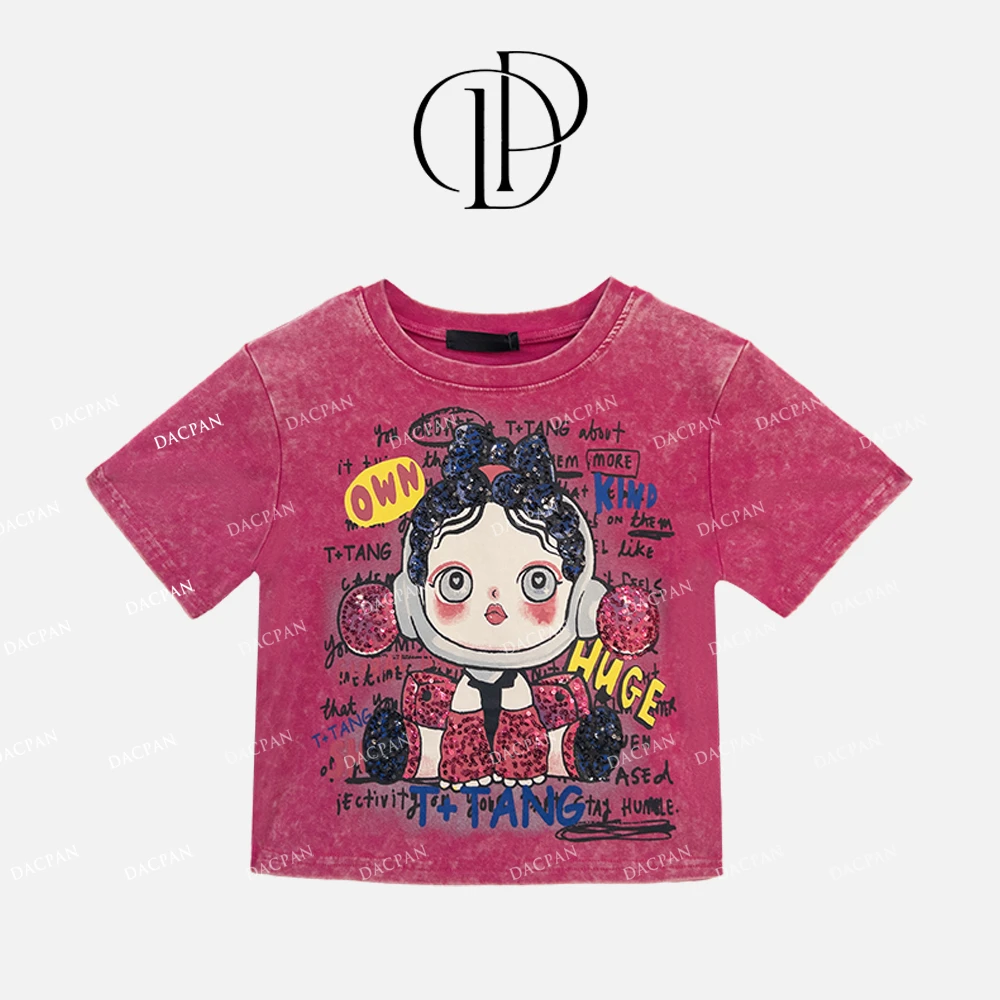 DACPAN-“亮片女孩”重工烫钻炒色印花上衣  2025/盼·PP 5200