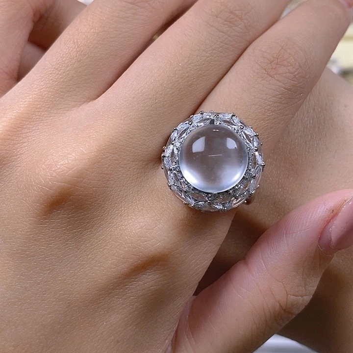 雨***三石英质玉银S925镶嵌戒指