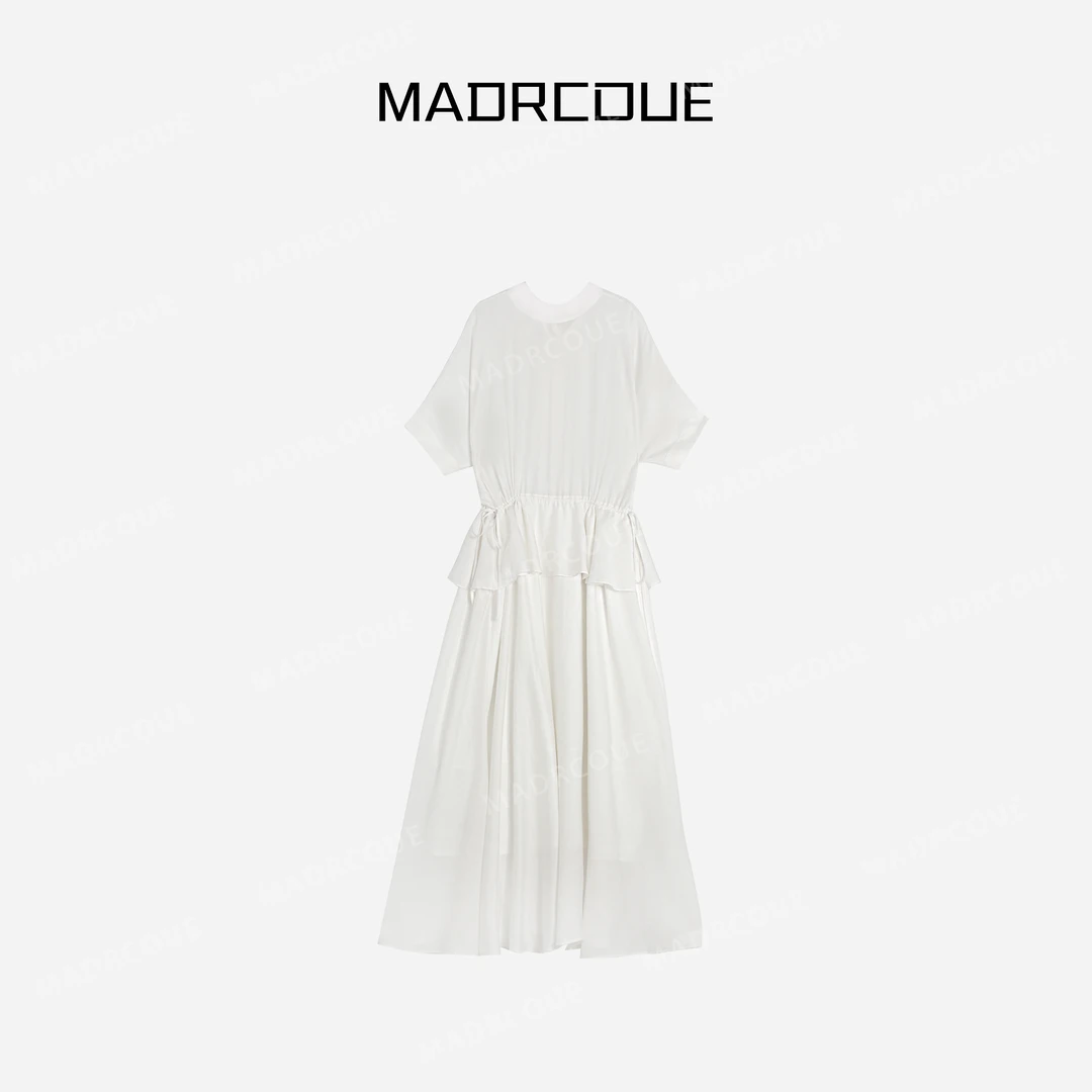 MADRCOUE 慵懒设计感连衣裙飘带收腰气质显瘦裙子 605021