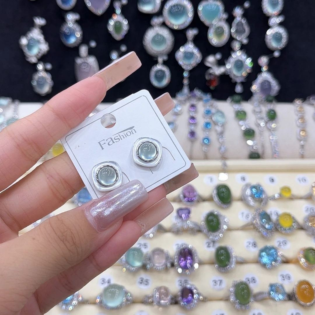 岫玉银S925镶嵌耳坠加****