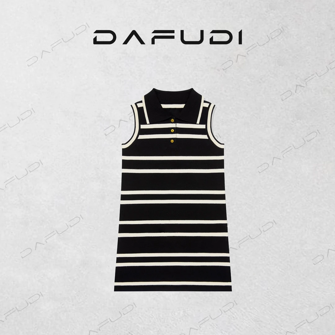 达芙笛【连衣裙】夏新款轻奢名媛高级感小香风无袖条纹翻领包Z6653