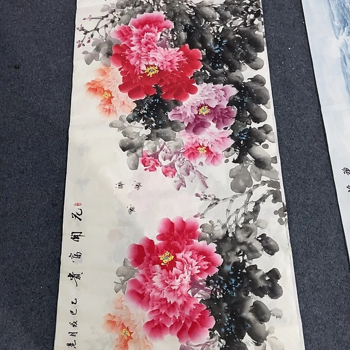 国画小六尺牡丹一副