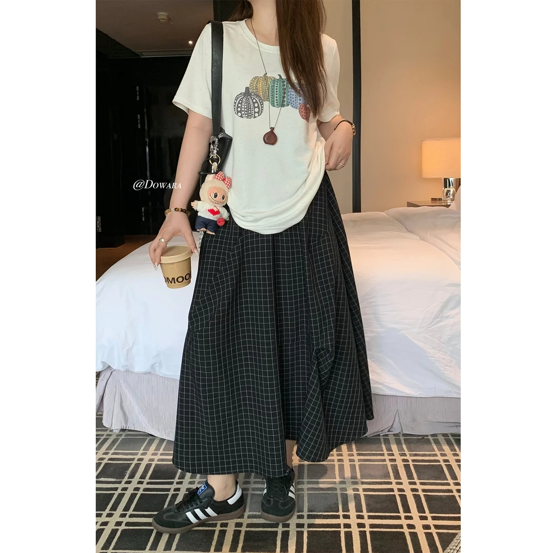 大婉酱微胖定制【格纹裙】设计弹力腰格子不规则半身裙女夏季 8337D
