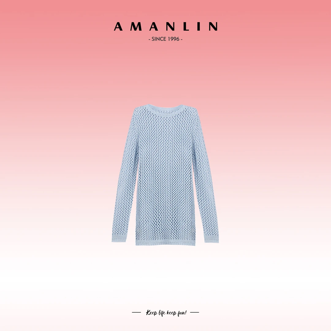 AMANLIN/阿谩琳春季气质时尚镂空百搭罩衫显瘦设计感上衣F595512