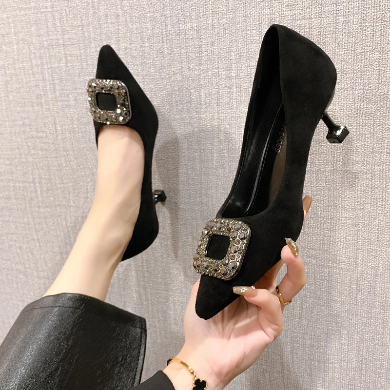 尖头细跟高跟鞋时尚百搭职业气质黑色单鞋浅口女鞋