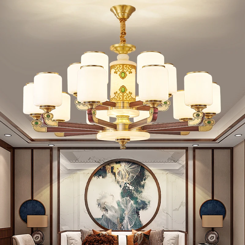 新中式国风家用铜加木禅意别墅大气客厅吊灯餐厅卧室吊灯