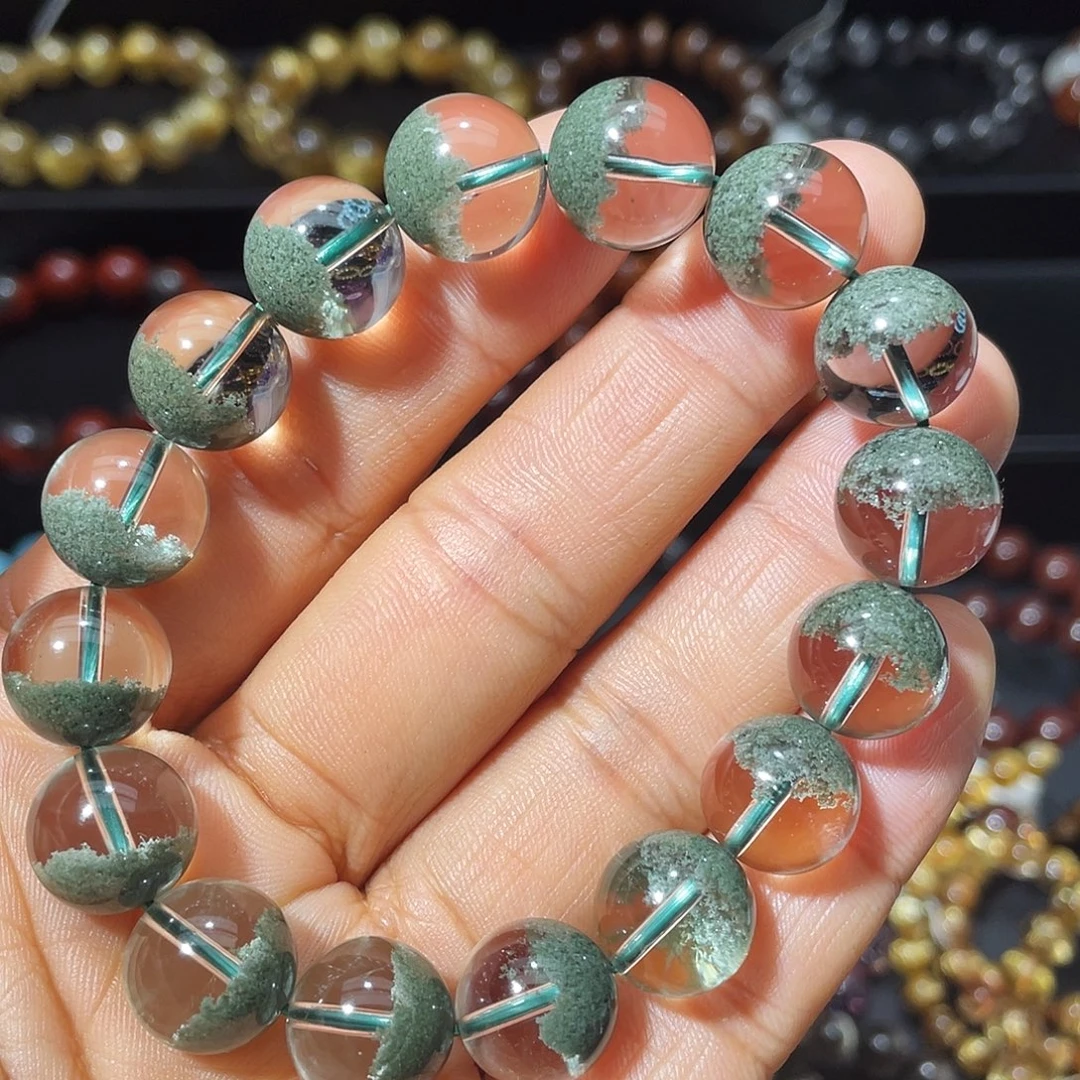 水晶手链未镶嵌巴西绿幽灵聚宝盆13m