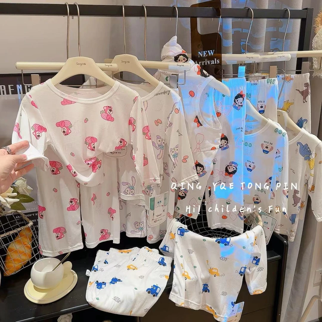 竹节棉A类艾草精华抗菌防蚊儿童家居服男女童吸汗透气薄款睡衣