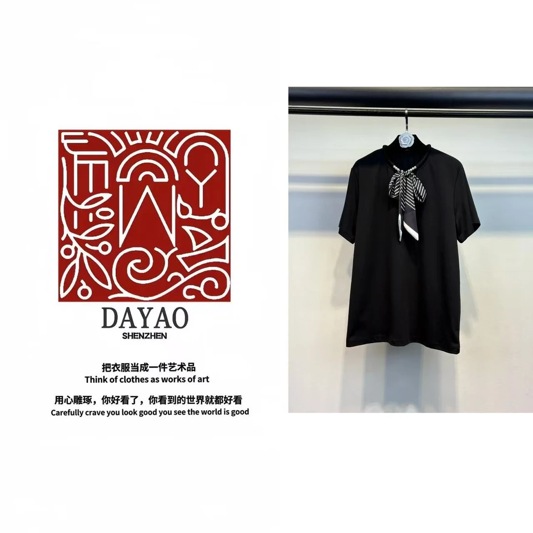 「DAYAO」25s春夏款时尚圆领条纹领带宽松显瘦短袖T恤上衣WYS25365