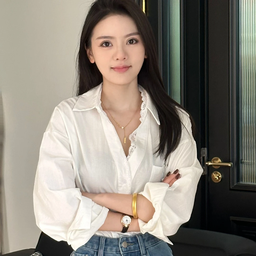 【大富】超美“假2件”氛围感拼接蕾丝衬衫开衫小众