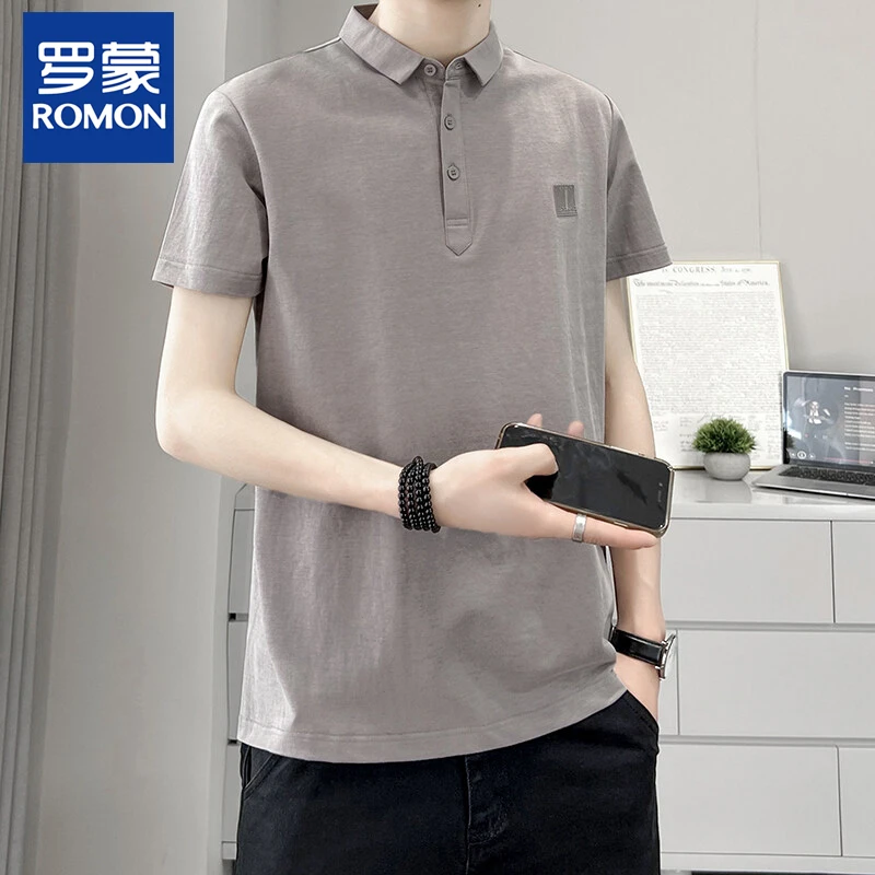 Romon/罗蒙翻领短袖polo衫男夏高端翻领T恤修身商务休闲上衣体恤