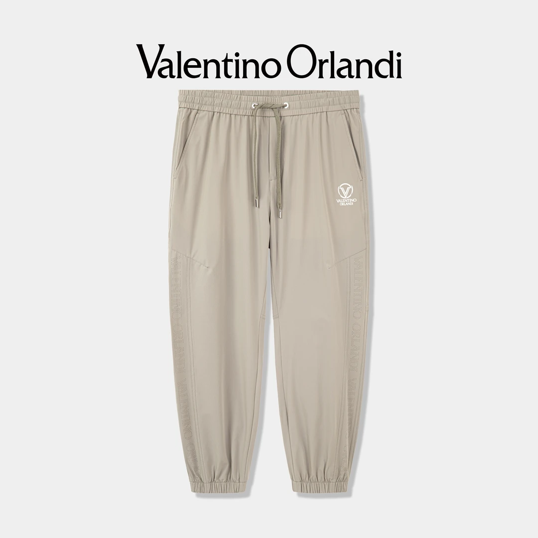 Valentino orlandi男士夏季时尚百搭休闲印花logo松紧腰束脚长裤