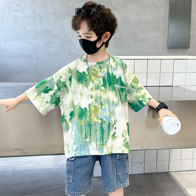 男童夏装中大童T恤短袖2025新款儿童夏季纯棉薄款痞帅洋气上衣潮