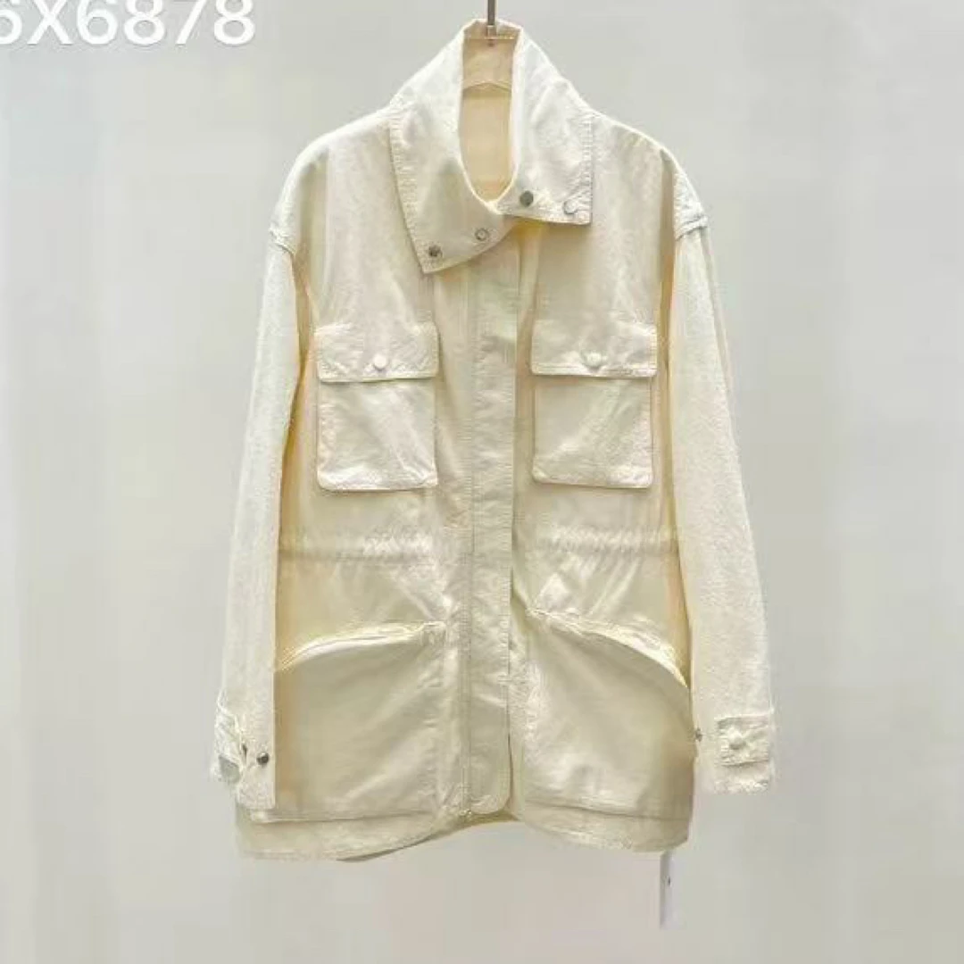 D50623薄款长袖透气立领常规外套韩版秋季白色女装潮流