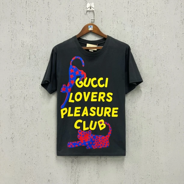 99新 GUCCI/古驰 gucci黑色新款印花花豹短袖xs码